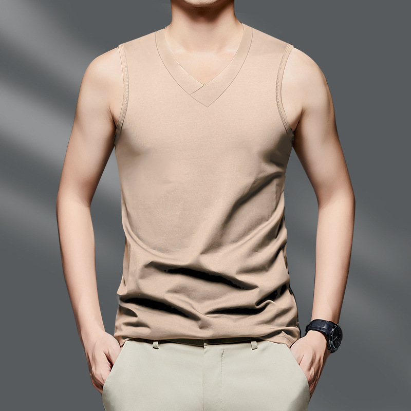 2026 High Quality New V-neck Men's Sleeveless Camisole Solid Color Vest For Summer Slim Fit Sports Outerwear Trend Top_viptrois.com