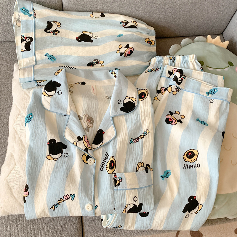 Japonés helloKitty nube de algodón puro pijamas de pareja verano de manga corta para mujer servicio a domicilio de tres piezas para hombre