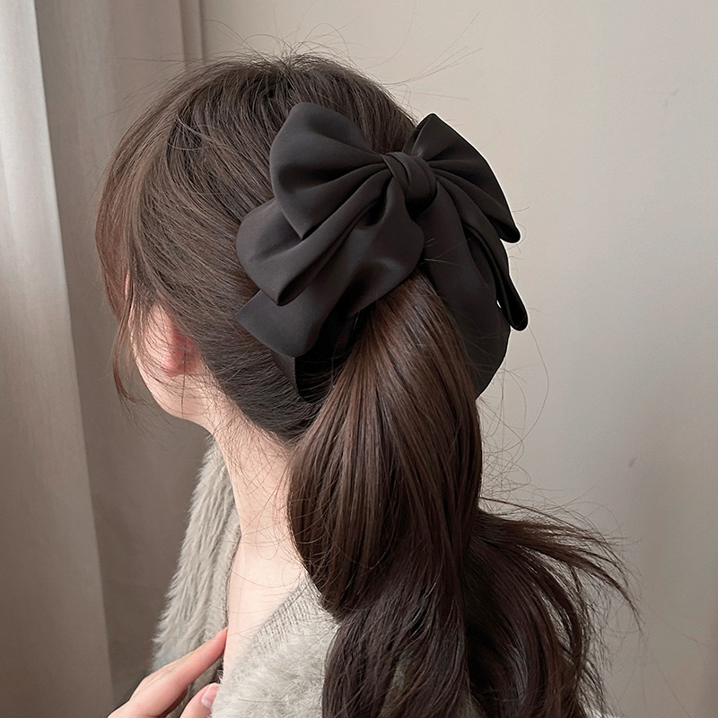 Stile francese elegante e delicato fiocco grande in raso fermaglio a banana senso avanzato semplice forcina per capelli accessori per capelli coda di cavallo alta fermaglio verticale_voghion.com