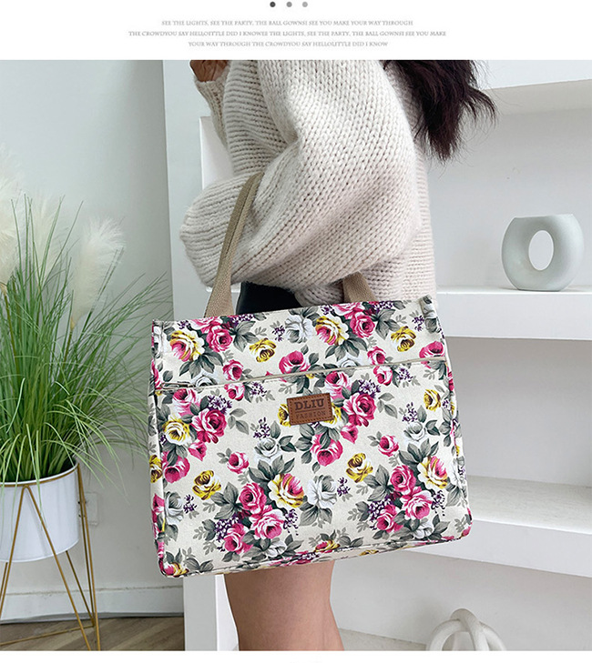New Portable Canvas Large Bag Office Worker Tote Bag Ethnic Style Bag Large Capacity Document Bag