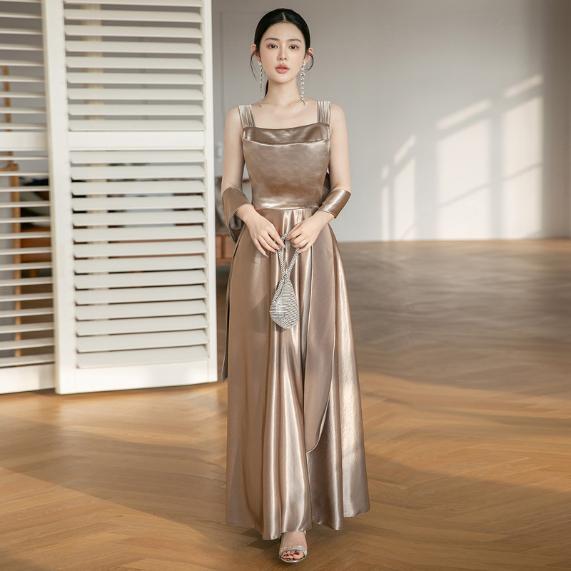 Rose Gold Bridesmaid Dress, High-End Satin Strapless New Style, Slim Fit, Elegant and Stylish for Daily Commuting, Slimming and Graceful Dress