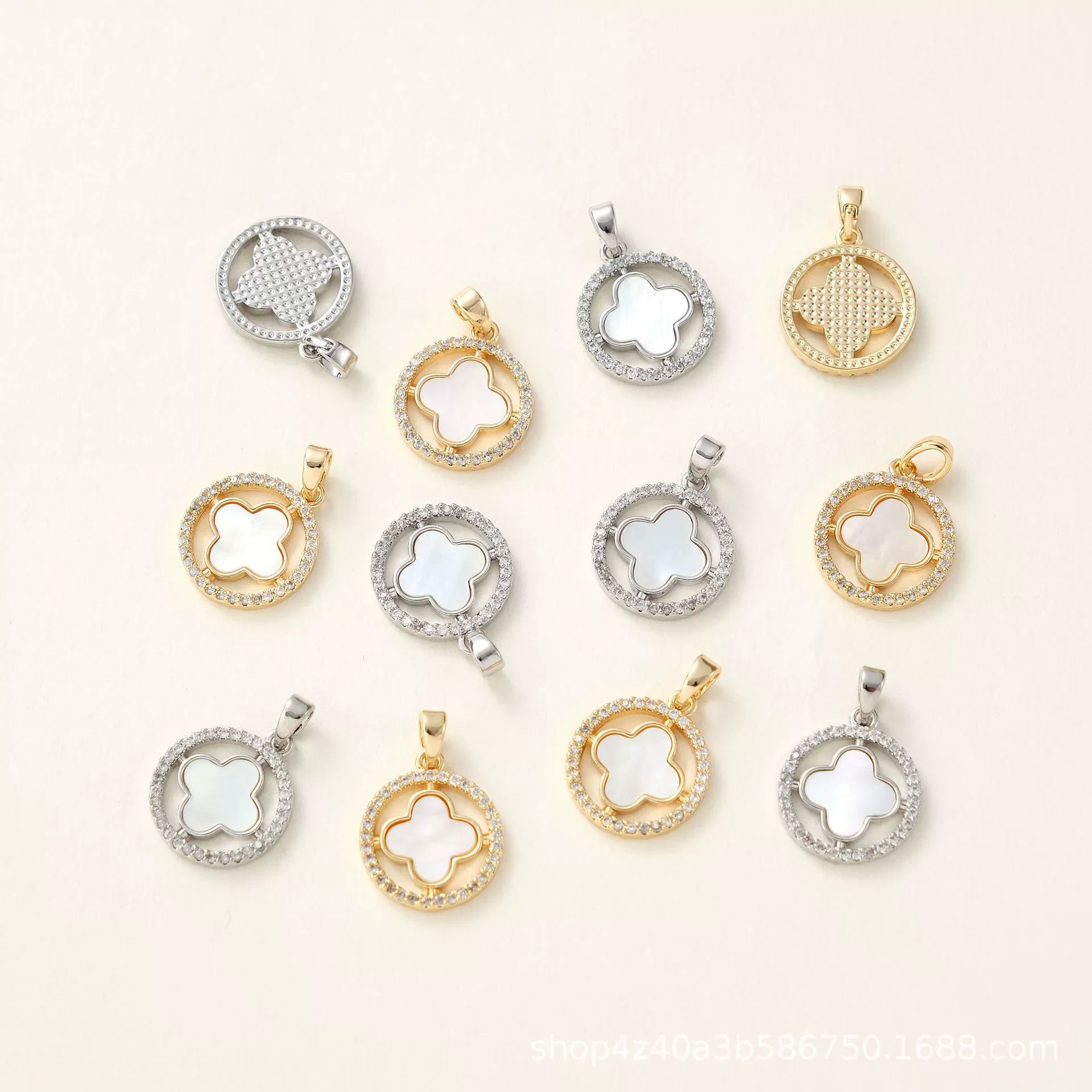 Necklace, pendant, chain for key bag , accessory, 18 carat, simple and elegant design, four-leaf clover