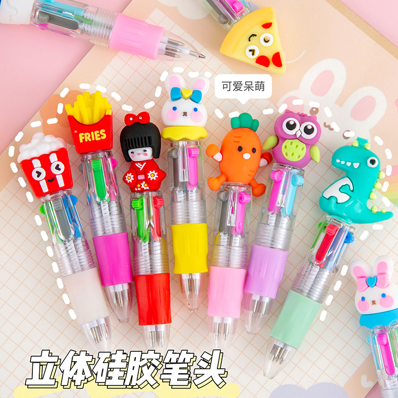 Fuente transfronteriza dibujos animados bolígrafos de cuatro colores adorables estudiantes mini bolígrafos de papelería de aprendizaje regalos de recompensa escolar