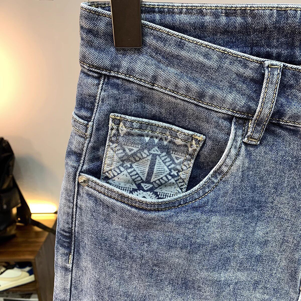 Men's Clothing Men's High End Light Luxury Printed Denim Shorts Style Slim Fit Summer Casual Pants Trendy Retro Five Point_mkmklike.com