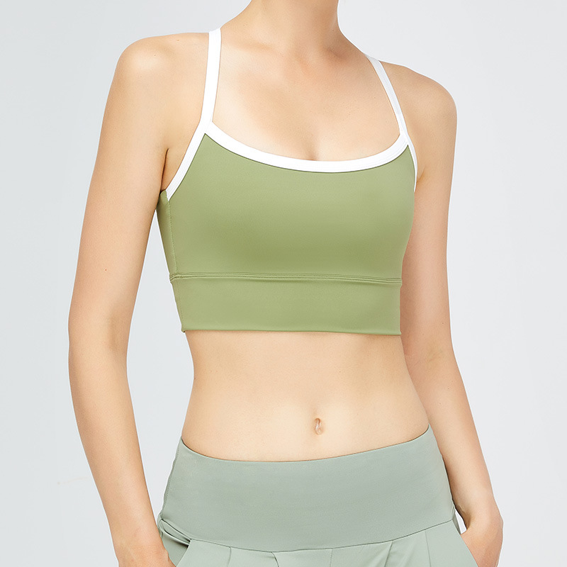 Gran venta, chaleco no reembolsable, sujetador deportivo cruzado con cuello en U, estilo de chaleco, ropa de yoga desnuda, ropa íntima para correr que absorbe los golpes