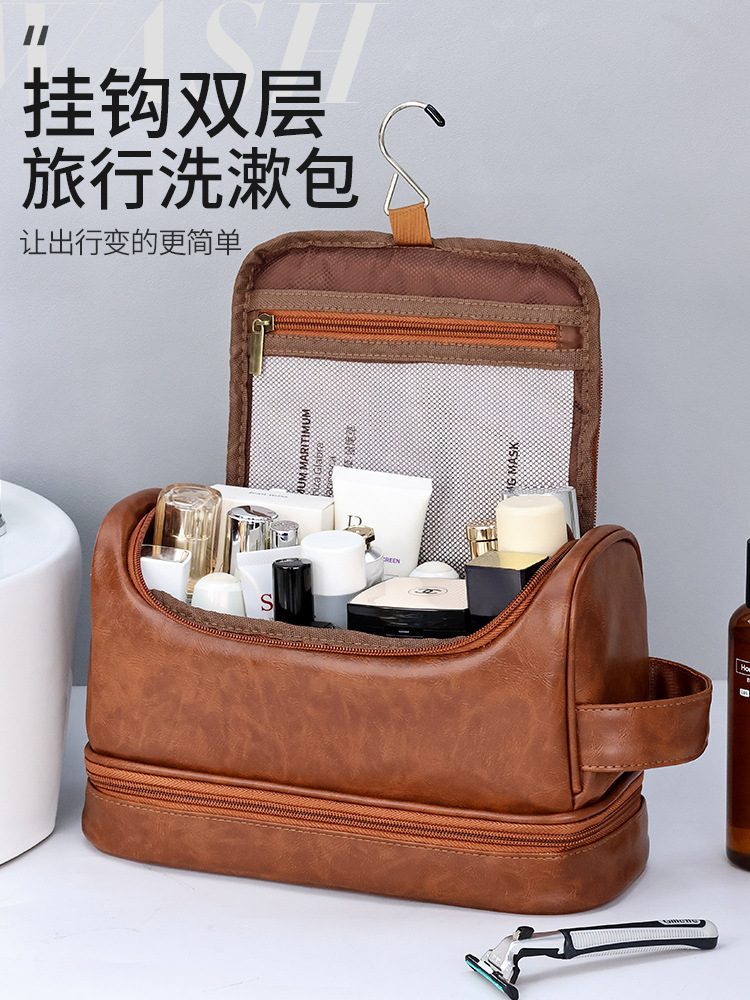 Neceser de viaje para hombre de doble capa, portátil, con gancho, para cosméticos, para viajes de negocios, de Amazon.