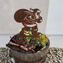 户外自然生锈的圣诞老人背背包园艺装饰地插 ，铁艺做旧剪影