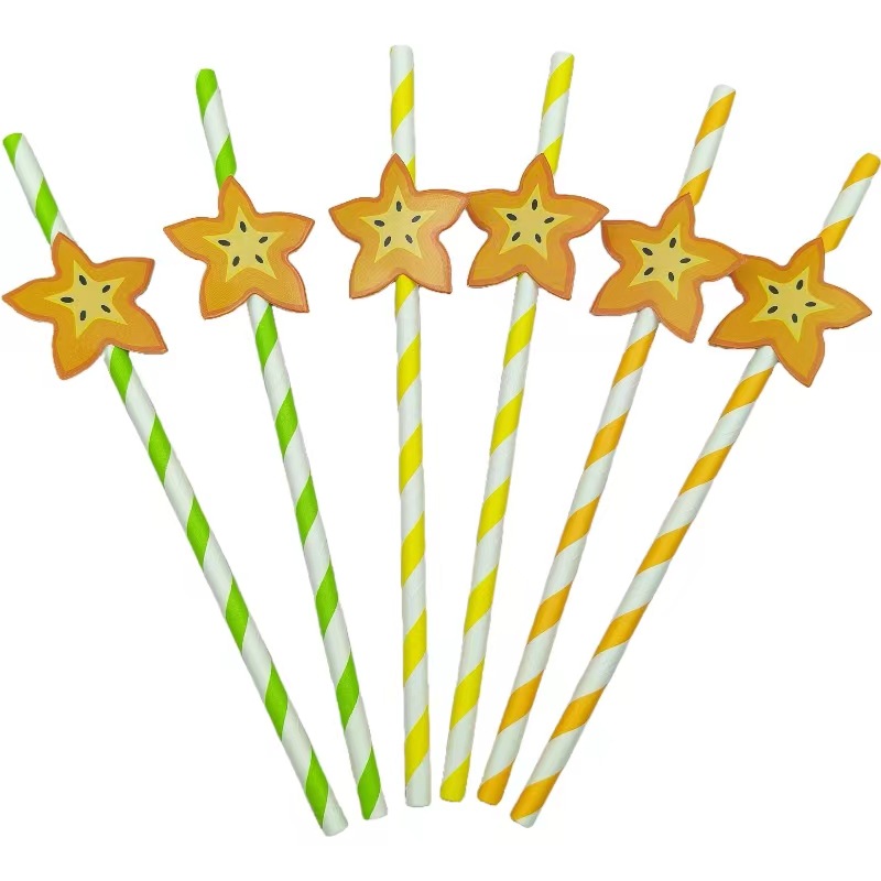 Pajar de papel de fiesta transfronteriza pajar de fruta de limón desechable degradable pajar de bebida de postre