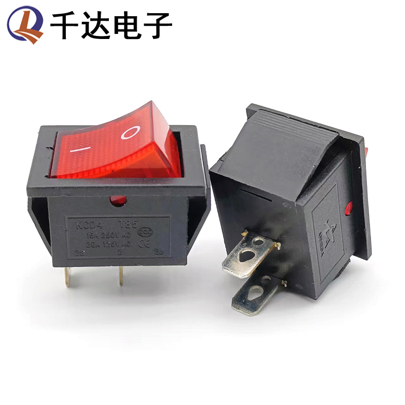 KCD4中两脚船型开关 2脚2档透明红盖翘板开关31*25mm