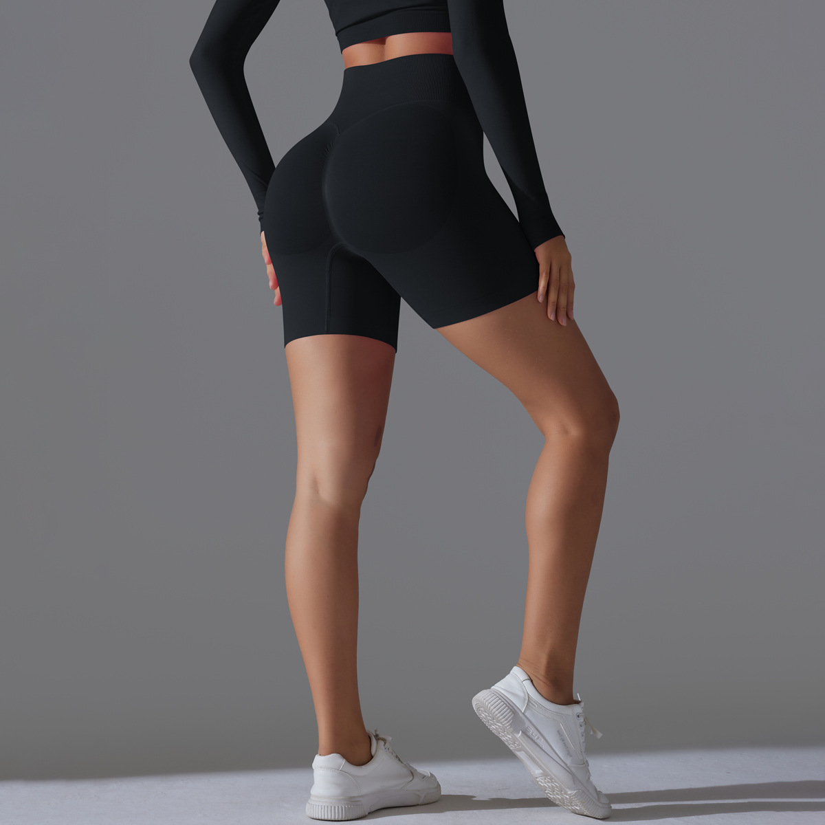 Seamless Solid Color Shorts Tight Running Fitness Yoga Wear High Waist Butt-Lifting Peach Sports Pants_viptrois.com