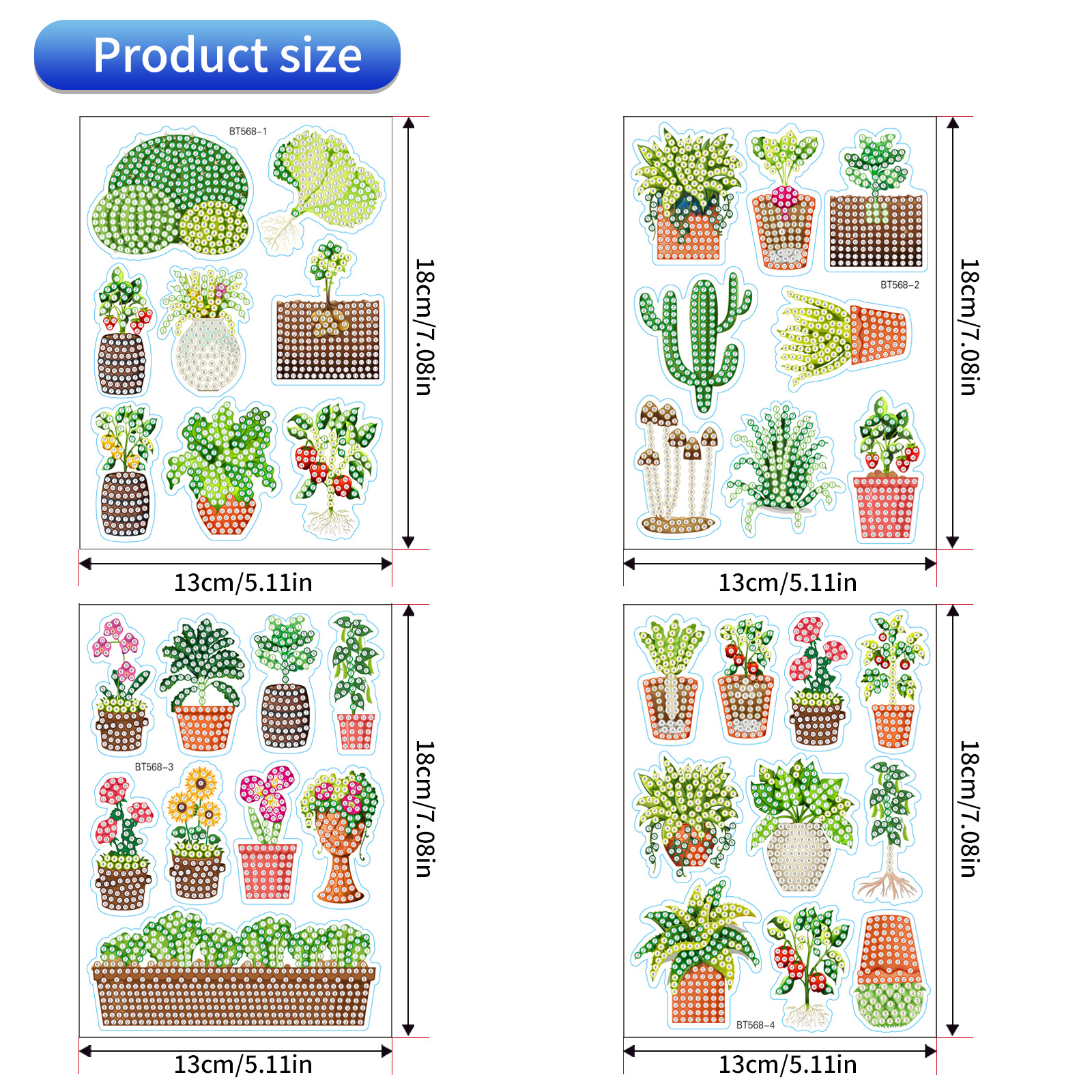Pegatinas de diamantes de cactus de dibujos animados populares, pintura de diamantes de plantas, pegatinas de diamantes de imitación de cristal 5D hechas a mano DIY