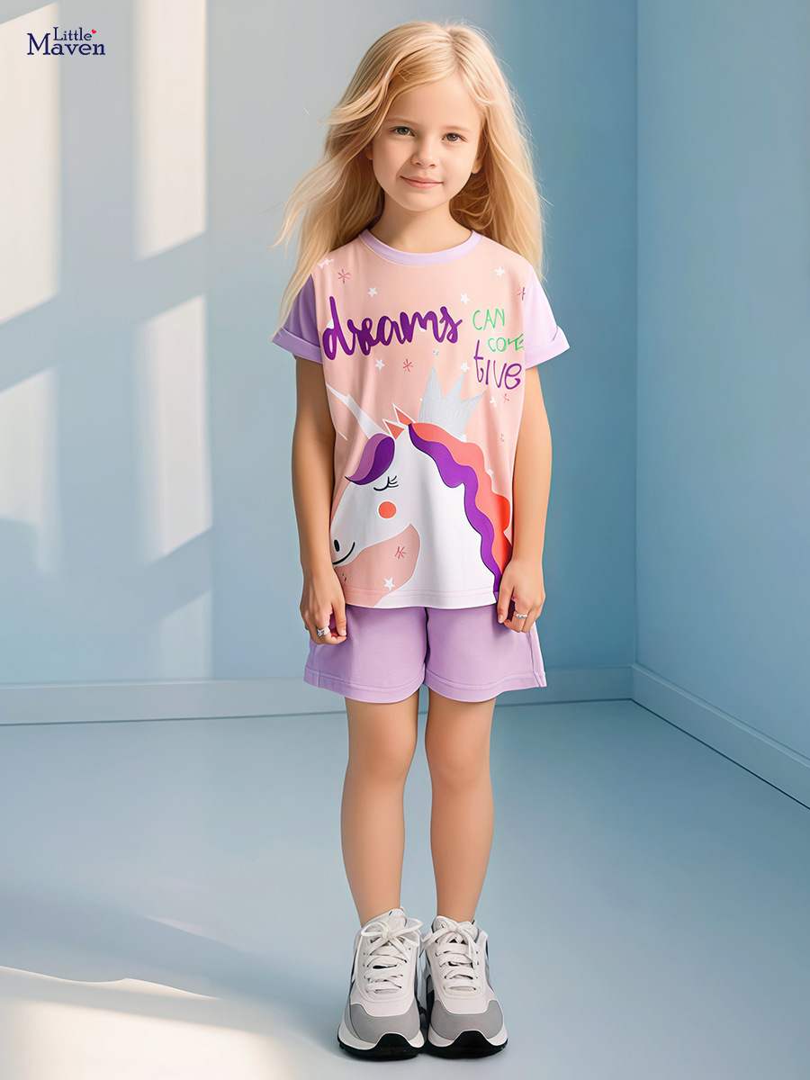 Little Maven nuevo lindo traje de niña de verano ropa infantil europea y americana de manga corta traje de algodón para niños