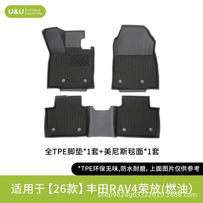 All-Weather Tpe Car Floor Mats, Modelə uyğun ayaqaltı - black-suitable-for-26-toyota-rongfang-fuel-model-injection-molded-single-layer-floor-mats-menis-carpet-surface