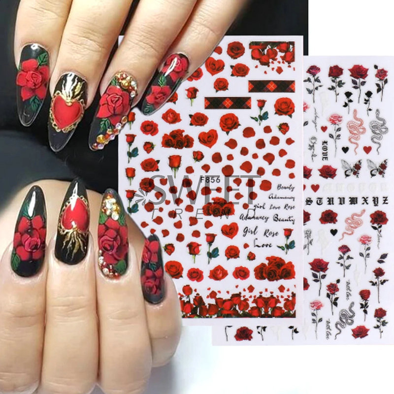 2022 new nail stickers F series nail 3D stickers self-adhesive spring rose grass nail stickers