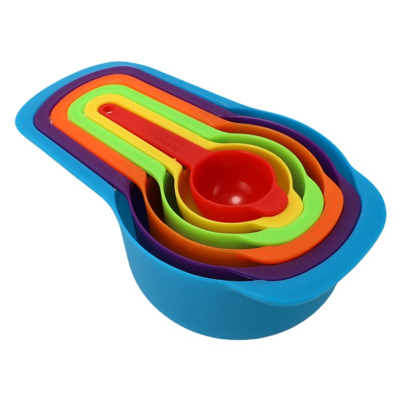 Baking DIY appliance double scale color nylon measuring spoon plastic measuring cup measuring spoon suit rainbow measuring spoon six-piece set