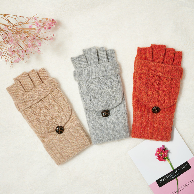 可爱半指翻盖针织玩手机羊毛保暖手套冬季保暖手套女批发