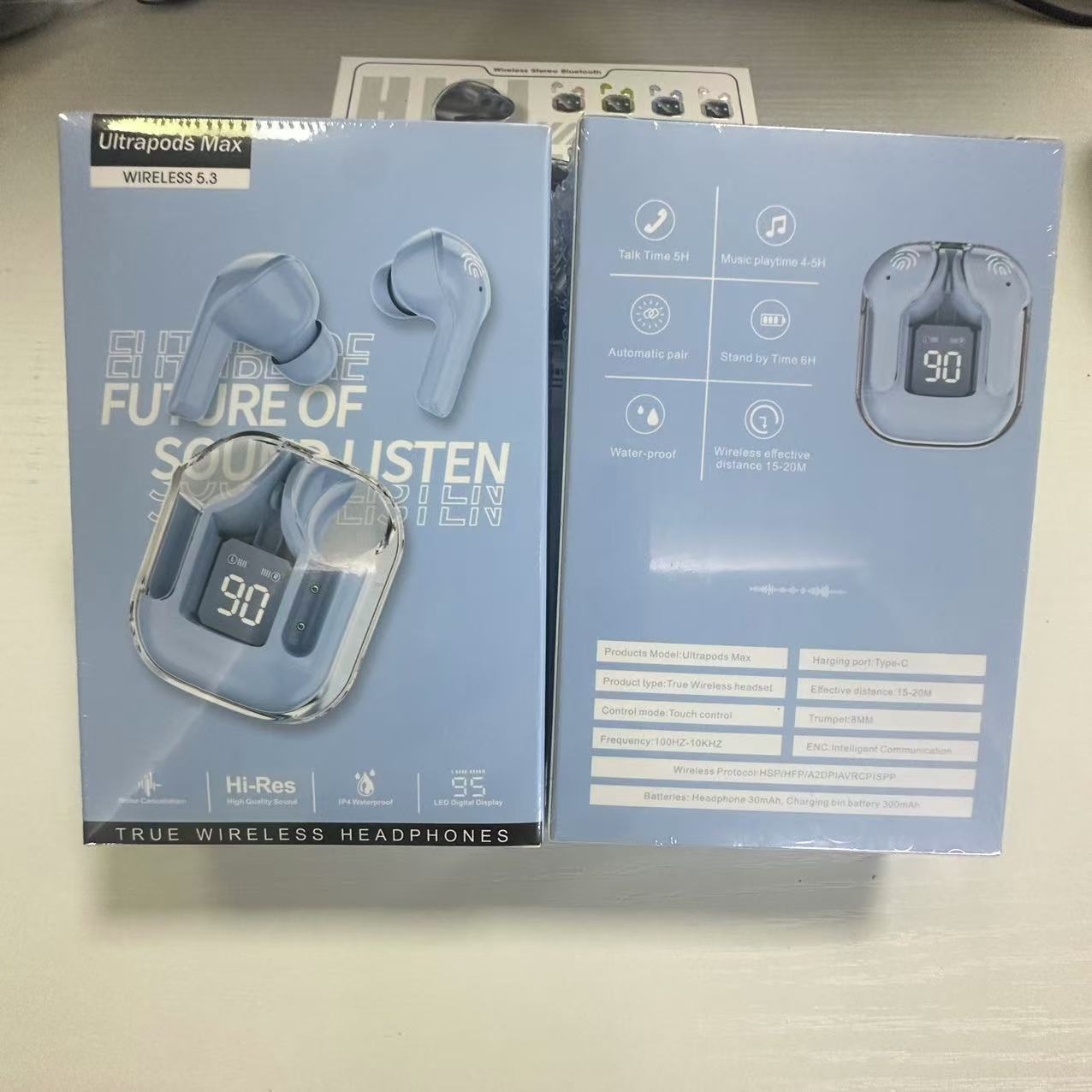 Auriculares Bluetooth inalámbricos con pantalla digital transparente explosiva transfronteriza, batería de larga duración, deportes de reducción de ruido, juegos de alta calidad de sonido en los oídos