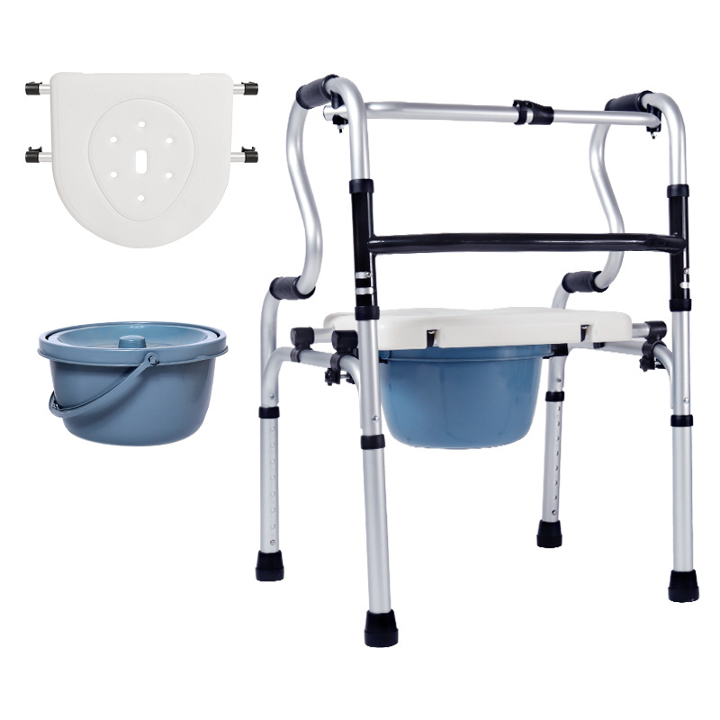 Asistente para caminar para personas mayores Dispositivo de asistencia para caminar de aleación de aluminio con inodoro con orinal, ruedas ajustables con asiento plegable
