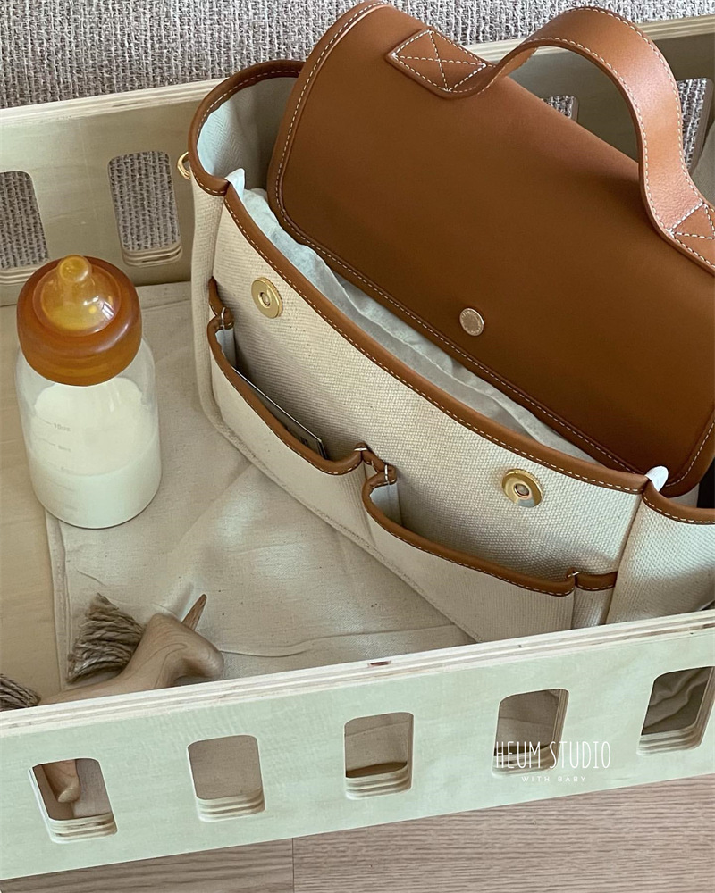 Damentasche, Mamatasche, Ausgehen, mehrere Fächer, große Kapazität, Umhängetasche aus leichtem Canvas für Mutter und Baby, tragbare Mamatasche_voghion.com