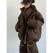 冬季日系中性美拉德格纹立领棉衣男女生基础款加厚保暖面包服外套