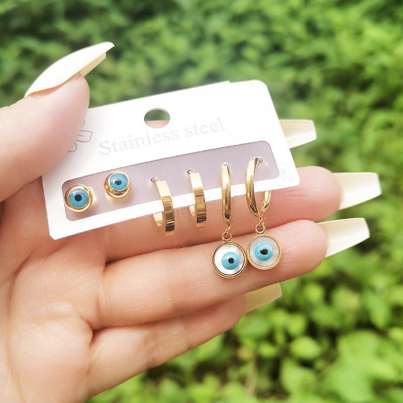 Fashion Devilu0027S Eye Titanium Steel Drop Earrings 3 Pairs