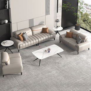 Italian Minimalist Leather Sofa Modern Light Luxury Office Sofa Nordic Internet Celebrity Straight Row New Coffee Table Combination