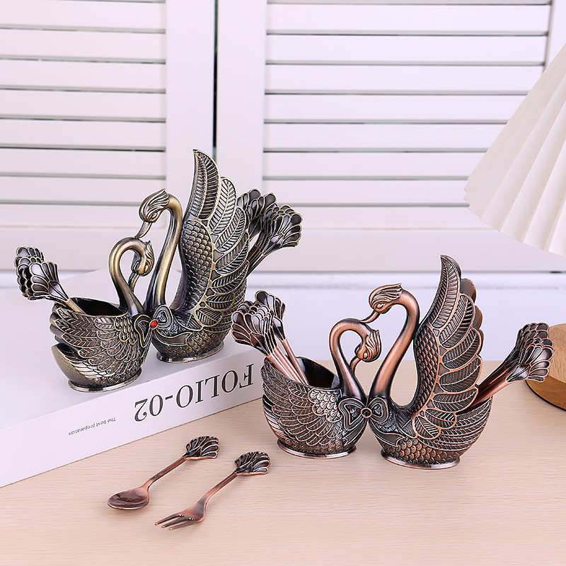 European-style Metal Coffee Spoon Household High-end Fruit Spoon Fork Set Retro Western-style Tableware Combination Fork Spoon