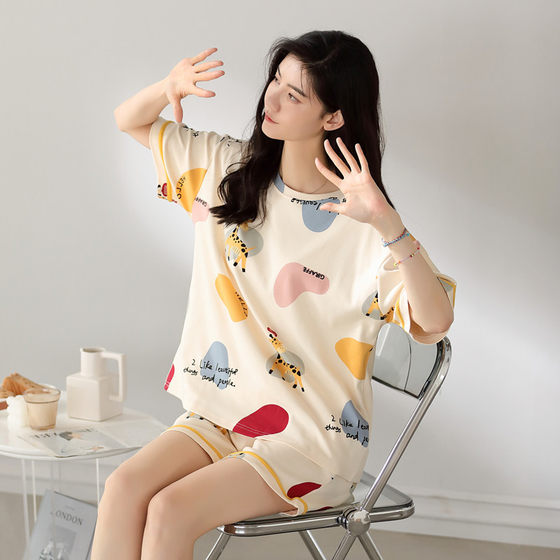 2025 Summer Women's Cotton Short-sleeved Shorts Pajamas New Cartoon Cute Casual Simple Summer Outwear