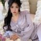 Pajamas Long-sleeved Women's Satin Ice Silk Thin French Style Sweet Girl Lace Stitching Home Clothes Women's suit Ruffles