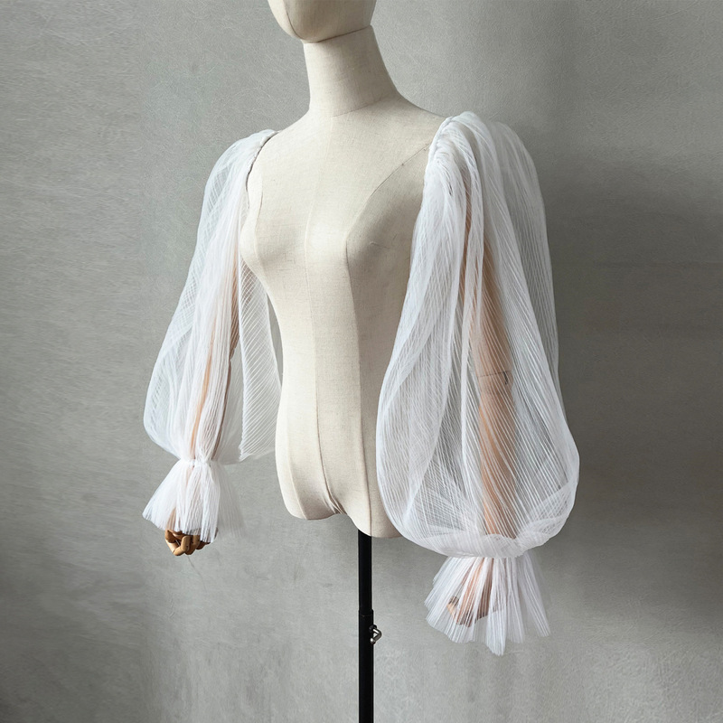 Wedding dress sleeve pleated horn sleeve long mesh modeling photography photo studio photo French V52