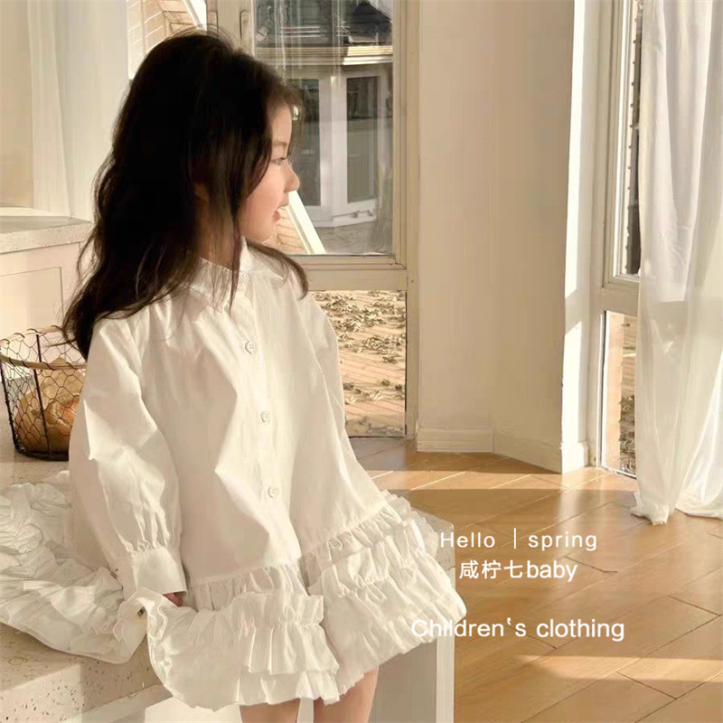 Camisas para bebés de primavera y otoño nuevas niñas extranjeras con solapa de mangas largas falda de princesa falda para niños