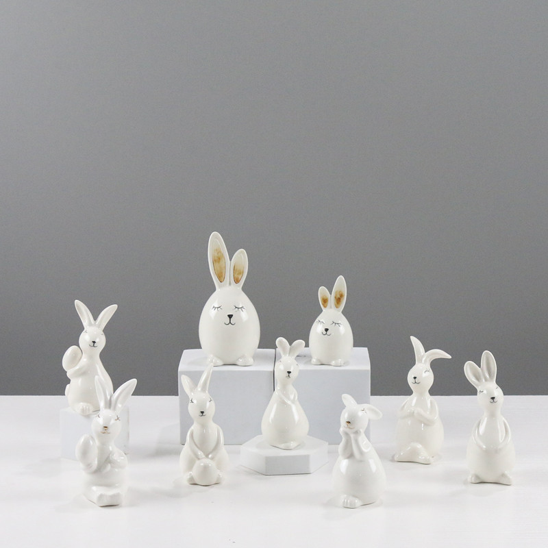 Personalidad nórdica de cerámica pintada en oro ligera de lujo conejo adornamiento creativo para el hogar joyería de la sala de estar regalos de Pascua