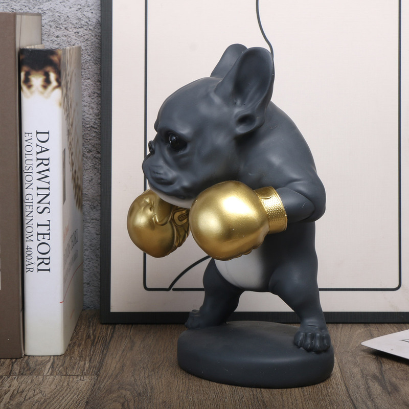 Resin Artificial Cartoon Beagle Fitness Ornaments Social Dog Accessories Dumbbell Boxing Decoration Home Ornaments