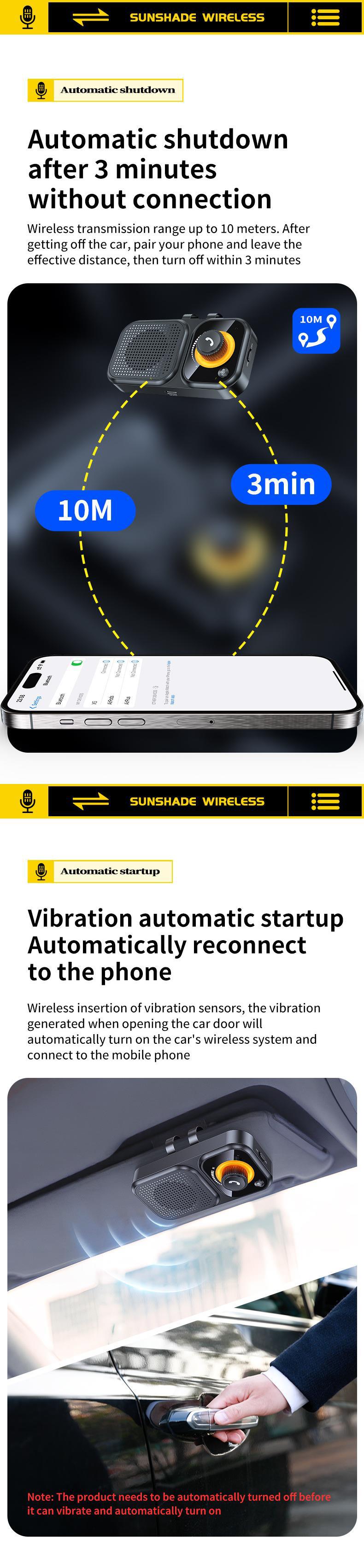 BT17 Sun Visor Bluetooth Car Hands-Free Call Navigation Vibration Startup SIRI Voice 3W Speaker