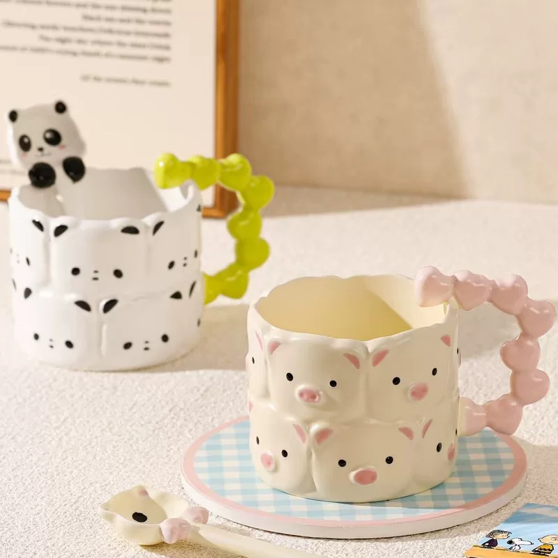 Cute cute pet cartoon mug high-looking office water cup coffee cup couple breakfast cup