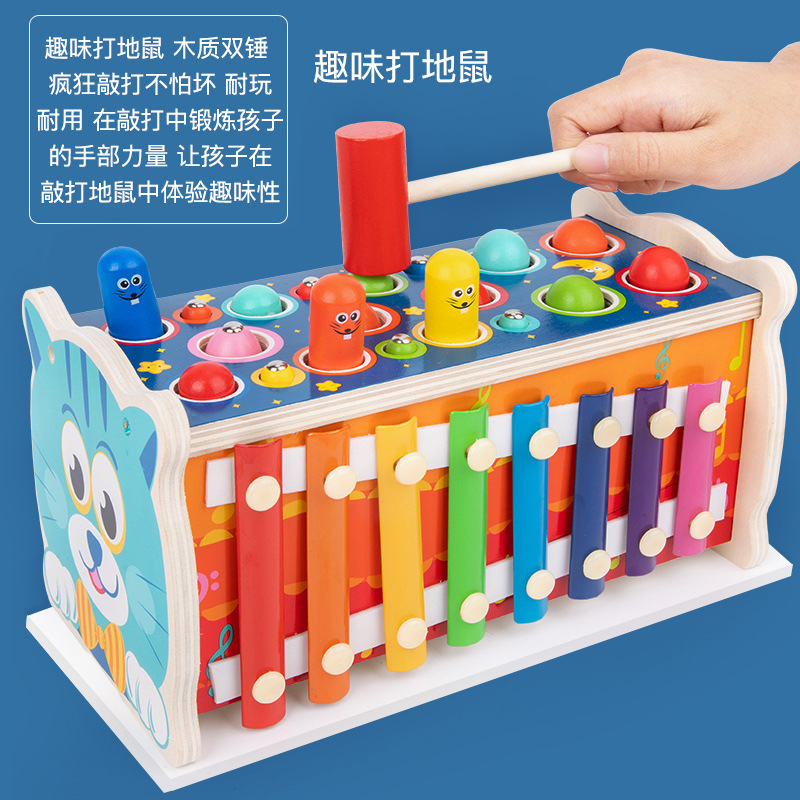 La educación temprana de los niños interacción entre padres e hijos de dibujos animados de madera gatito multifunción jugando piano jugando hámster juego bebé juguetes educativos