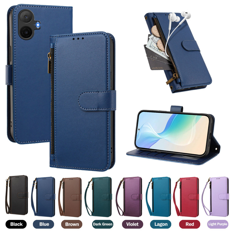 Cross-border applicable TCL K70 NxtPaper card slot zipper flip leather case solid color crossbody wallet phone case Cross-border applicable TCL K70 NxtPaper card slot zipper flip leather case solid color crossbody wallet phone case