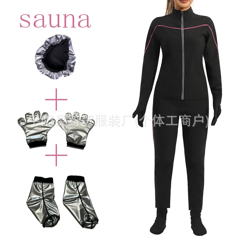 Cross-Border Popular Women's Fitness Clothing, Pink Line Stitching Long-Sleeved Suit, Sports Sweat Suit, Training Sauna Suit, Body Shaping Clothing