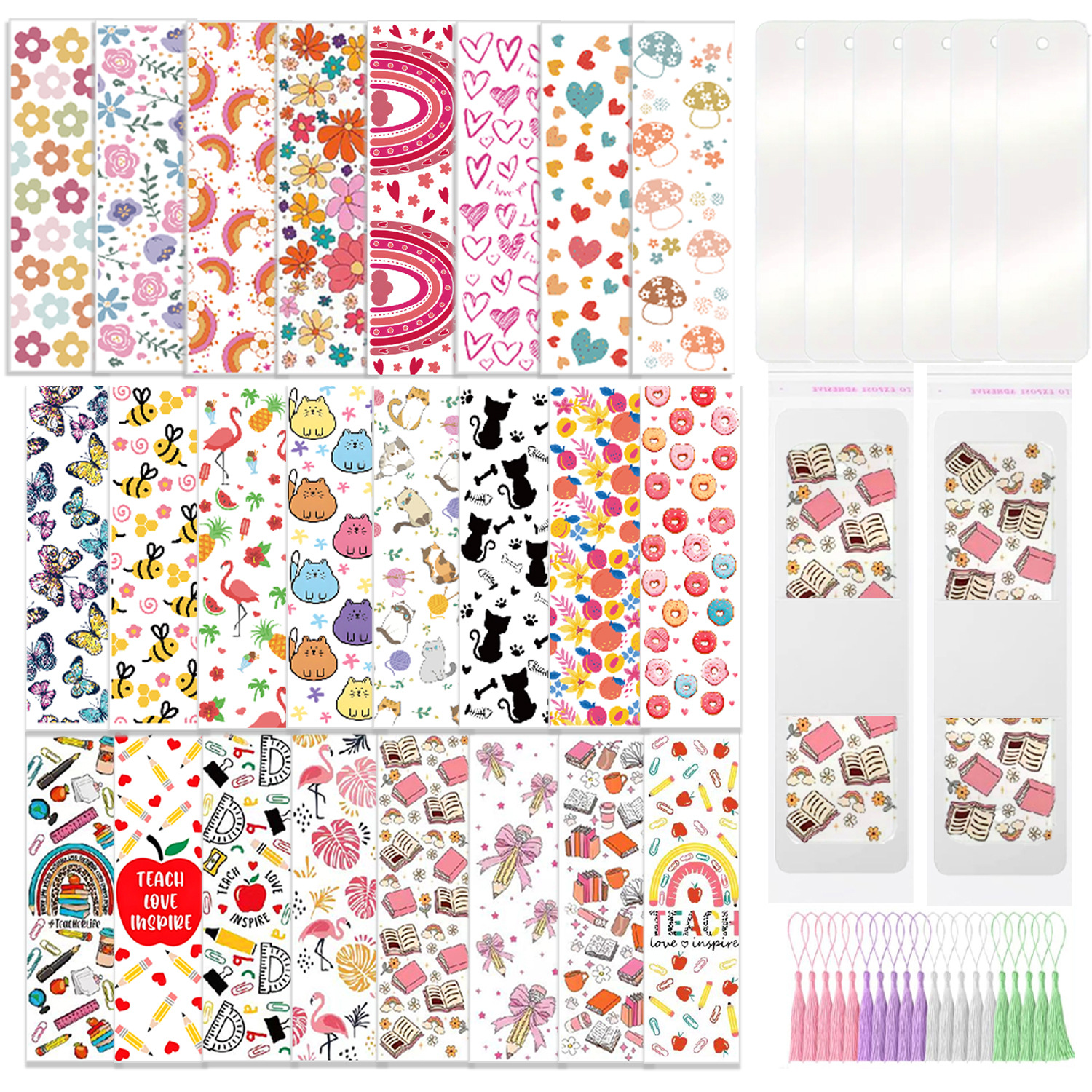 80PCS空白2D矩形书签套件 含彩色流苏UV DTF转印贴纸 diy书签工艺