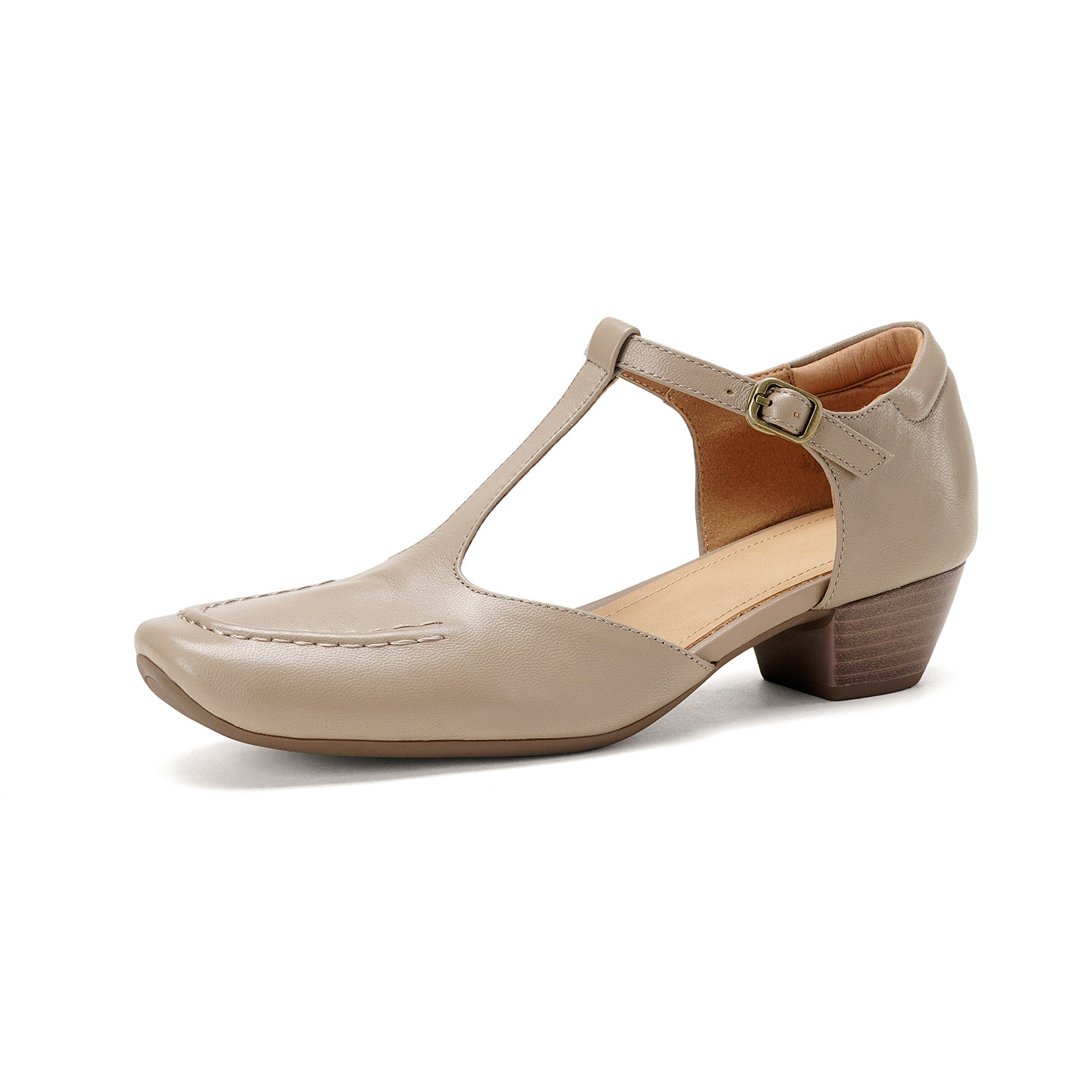 Sandal nữ cao gót mũi nhọn quai chữ T da cừu, gót 5 cm — đen
