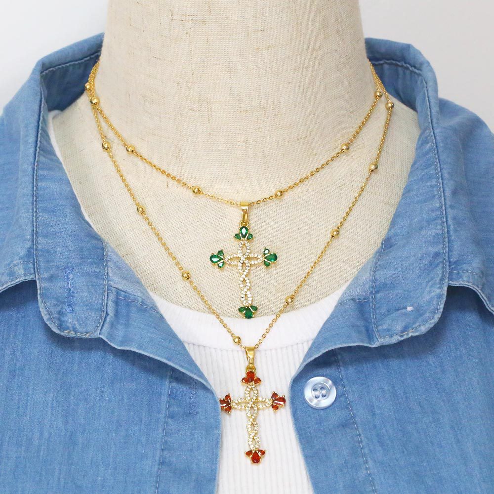 Fashion Cross Copper Necklace Inlay Zircon Copper Necklaces