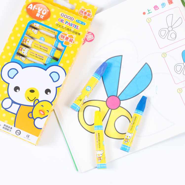 12 color palo de pintura al óleo traje de pintura de los niños de color crayón de Kindergarten graffiti cepillo estudiante suministros de arte al por mayor