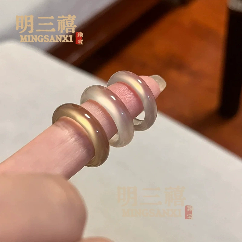 Agate Ring, organic agate with white-jade ice effect, sizes 15–18 (random color)