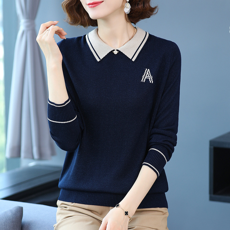 Autumn 2025 New Middle-Aged Women's Sweater Autumn and Winter Collared Doll Lapel Knitted Bottoming Shirt Western Style Top Autumn 2025 New Middle-Aged Women's Sweater Autumn and Winter Collared Doll Lapel Knitted Bottoming Shirt Western Style Top