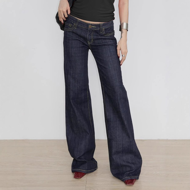 Letter Embroidery Retro Street Style Low-Waist Slim Flared Jeans American Style Spicy Girl Personality Slim Fit Versatile Casual Pants