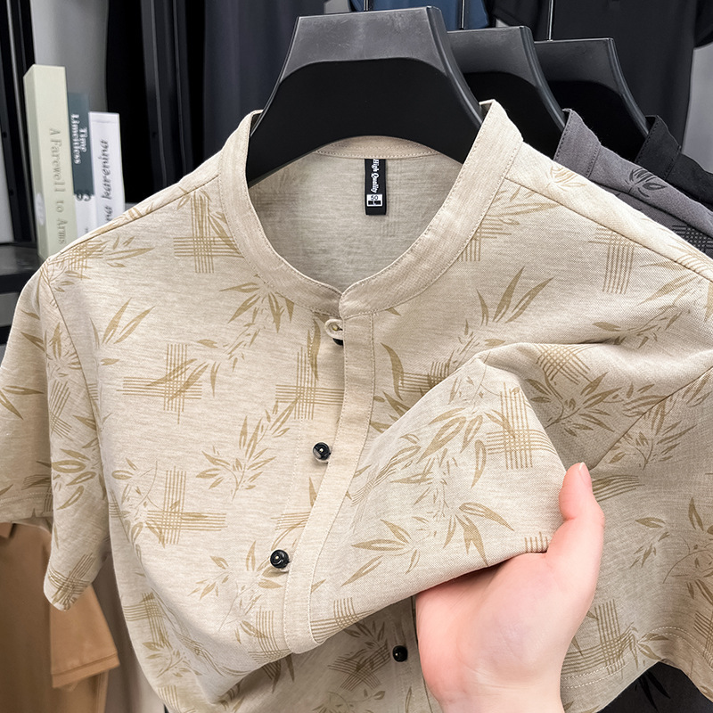 Chinese Style Short Sleeve Shirt Men's New Chinese Style Tang Coat Cotton Linen Shirt Summer Thin Vintage Collar Breathable Top