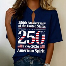 新款跨境女装美国周年印花T恤短袖独立日纪念短袖上衣T恤欧美女装