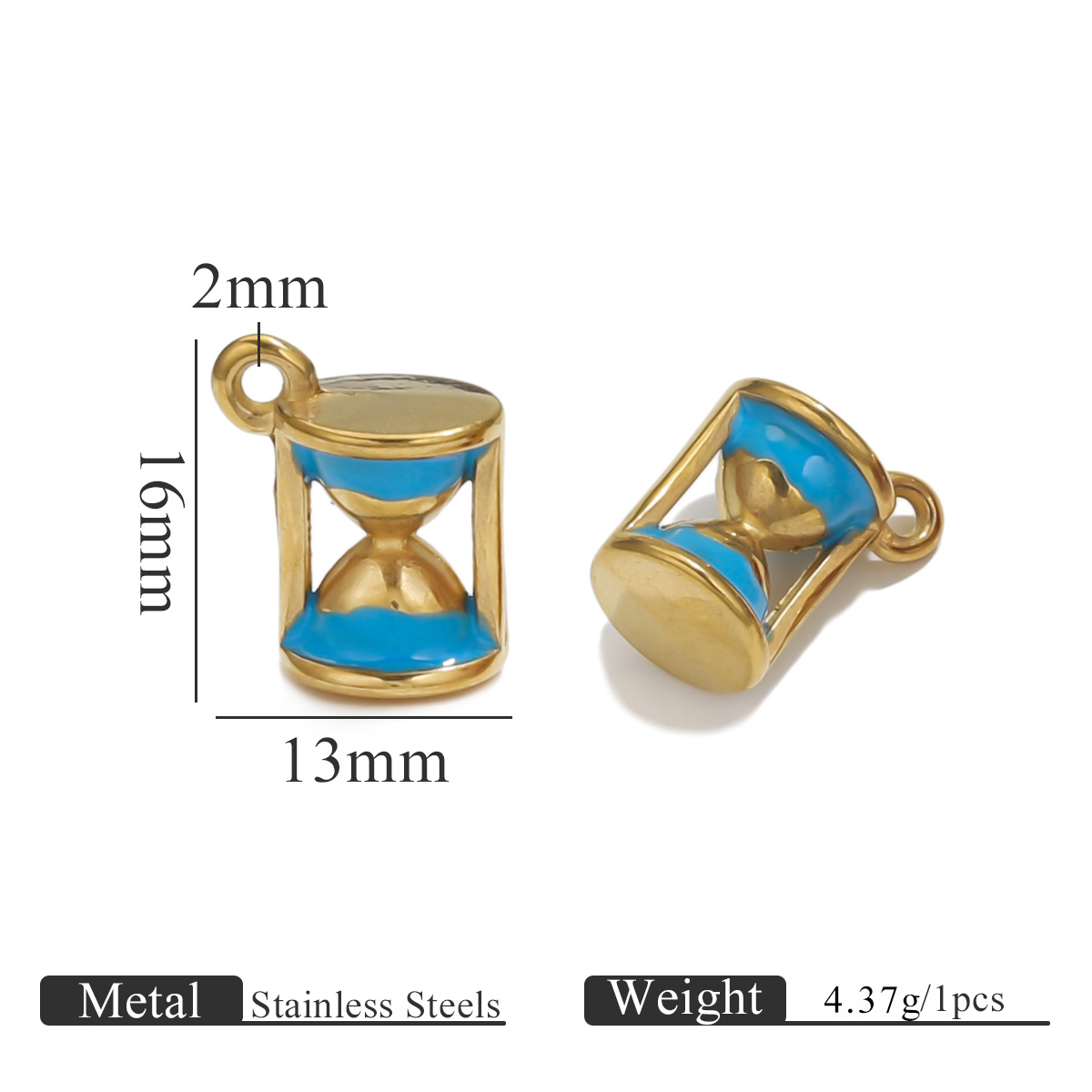 Acero inoxidable chapado en oro de 18k oro color oro goteo de aceite reloj de arena colgante accesorios de joyería DIY