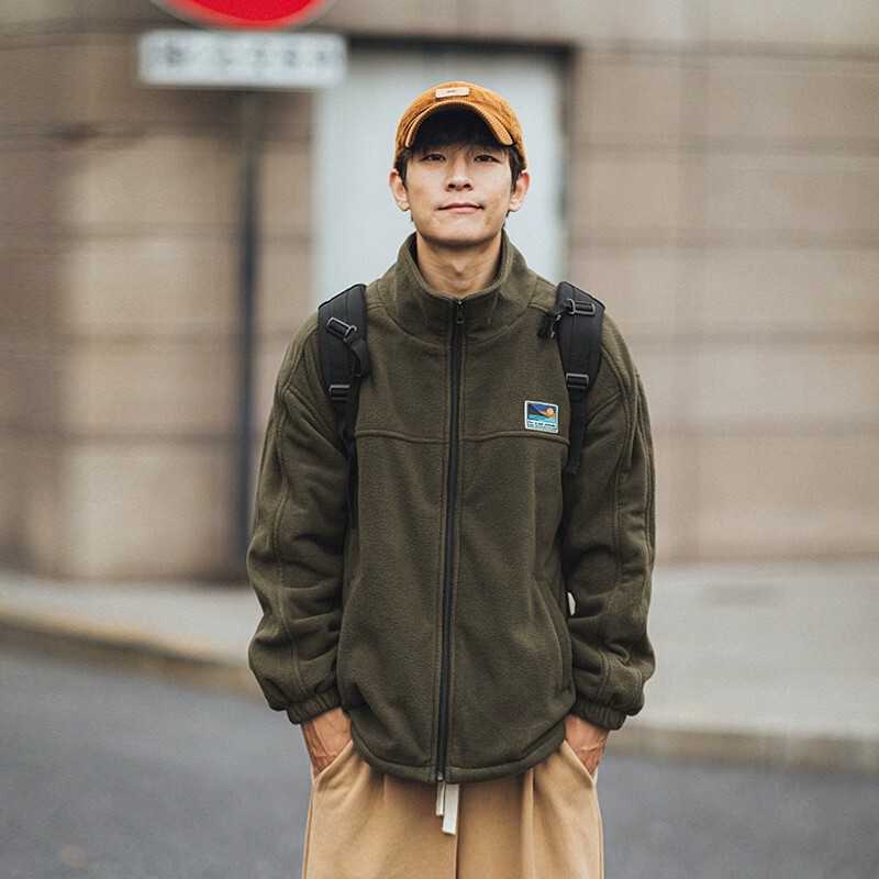 Hong Kong Style Fashion Brand Autumn and Winter Stand Collar Polar Fleece Jacket Men's Japanese Style Lamb Fleece Couple's Cardigan Casual Sweater Fashion