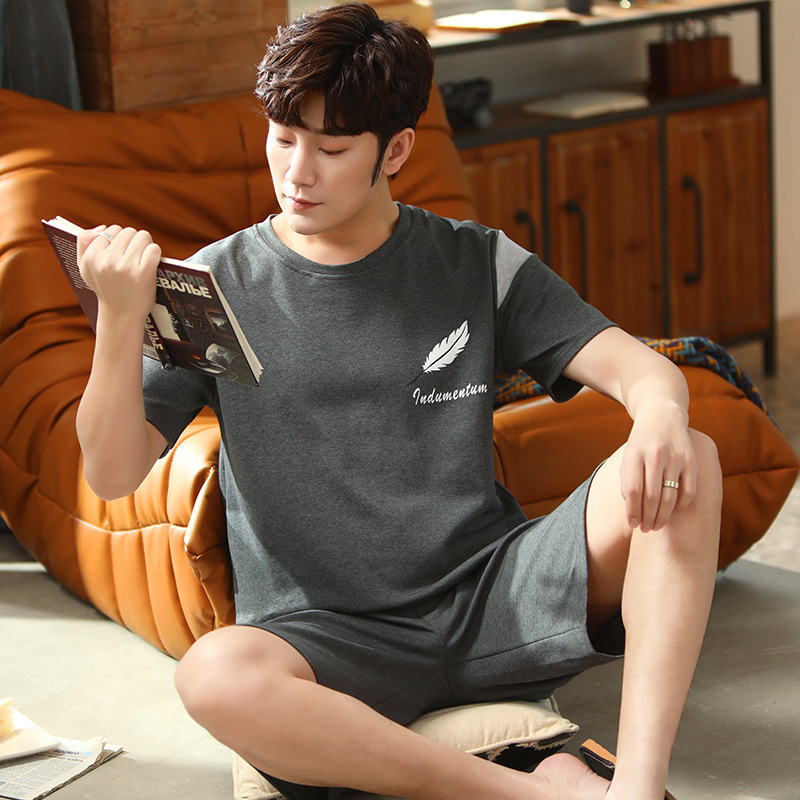 Pijamas de algodón de verano de los hombres de manga corta más tamaño Estudiante Juventud verano fino algodón desgaste del hogar traje